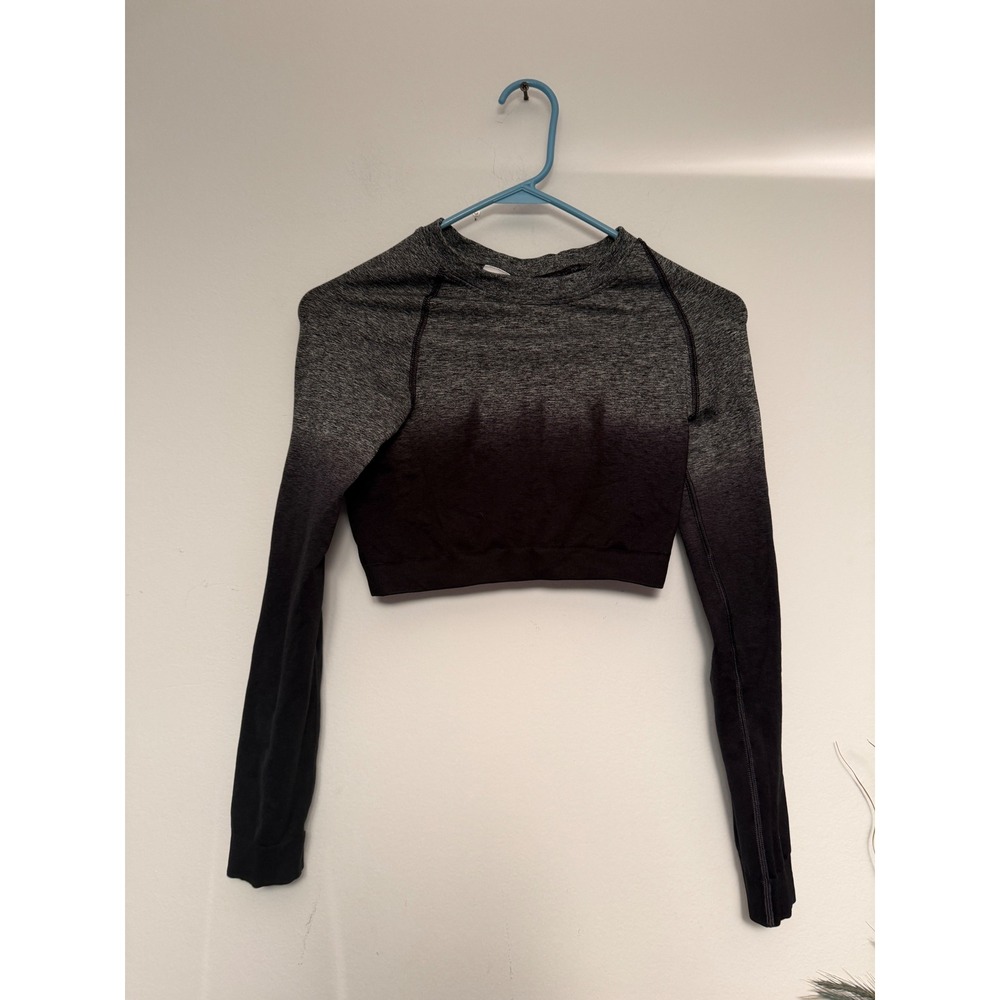Gymshark Adapt Ombre Seamless Long Sleeve Crop Top Black Grey Size M